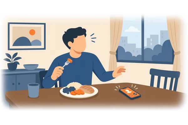 While he was eating lunch, his friend called him.