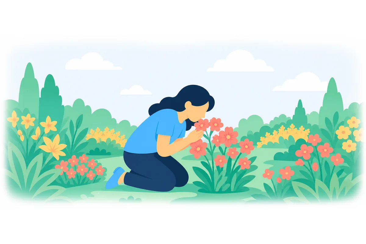The flowers smell wonderful in the garden.