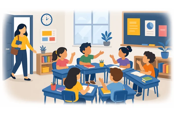 The children were laughing and talking as we entered the classroom.