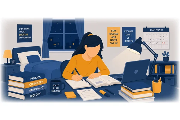She was studying hard for her exams last month.