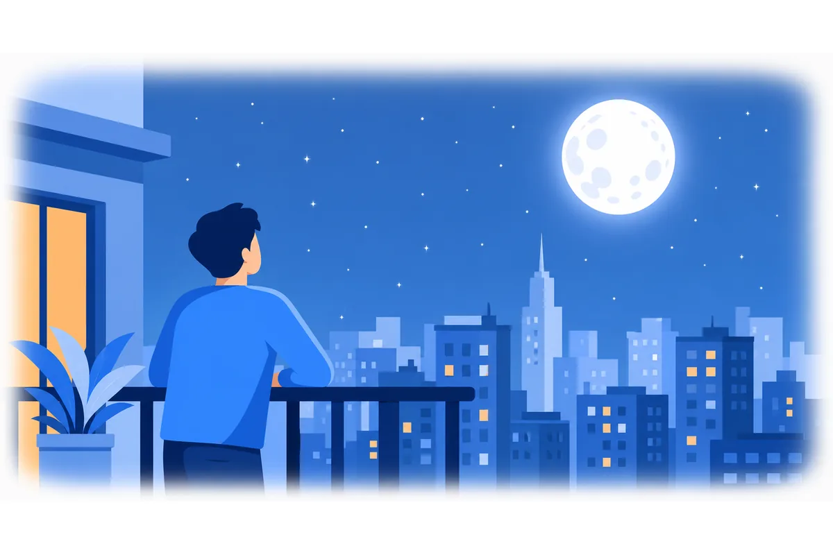 The moon appears at night.
