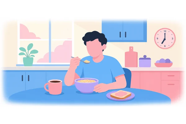 I eat breakfast at 7 o'clock every day.