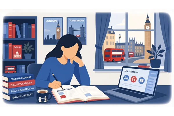 She learned English as she lived in London.