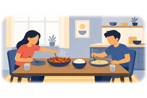 While Sarah loves spicy food, her brother prefers mild flavors.