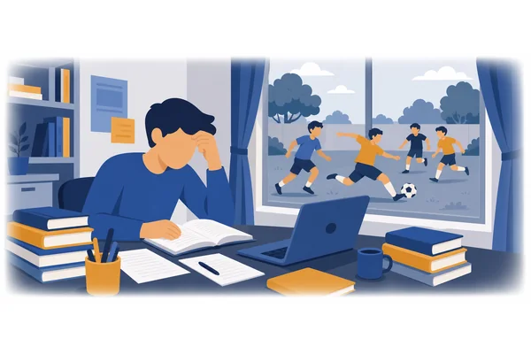 While I was studying, my friends were playing football outside.