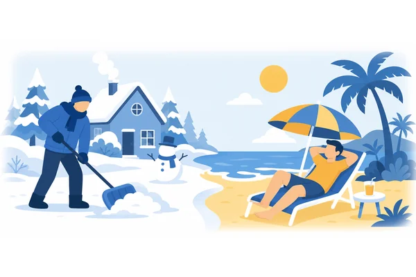 The north experiences cold winters, whereas the south enjoys a warm climate year-round.