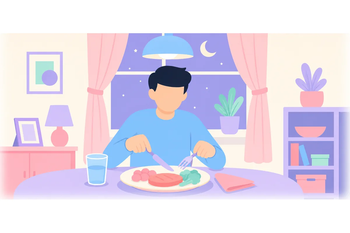 He is eating dinner.