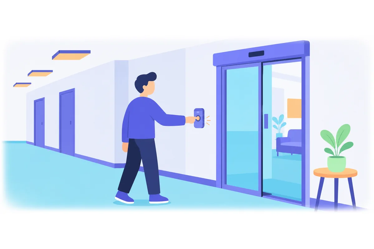 If you press this button, the door opens automatically.